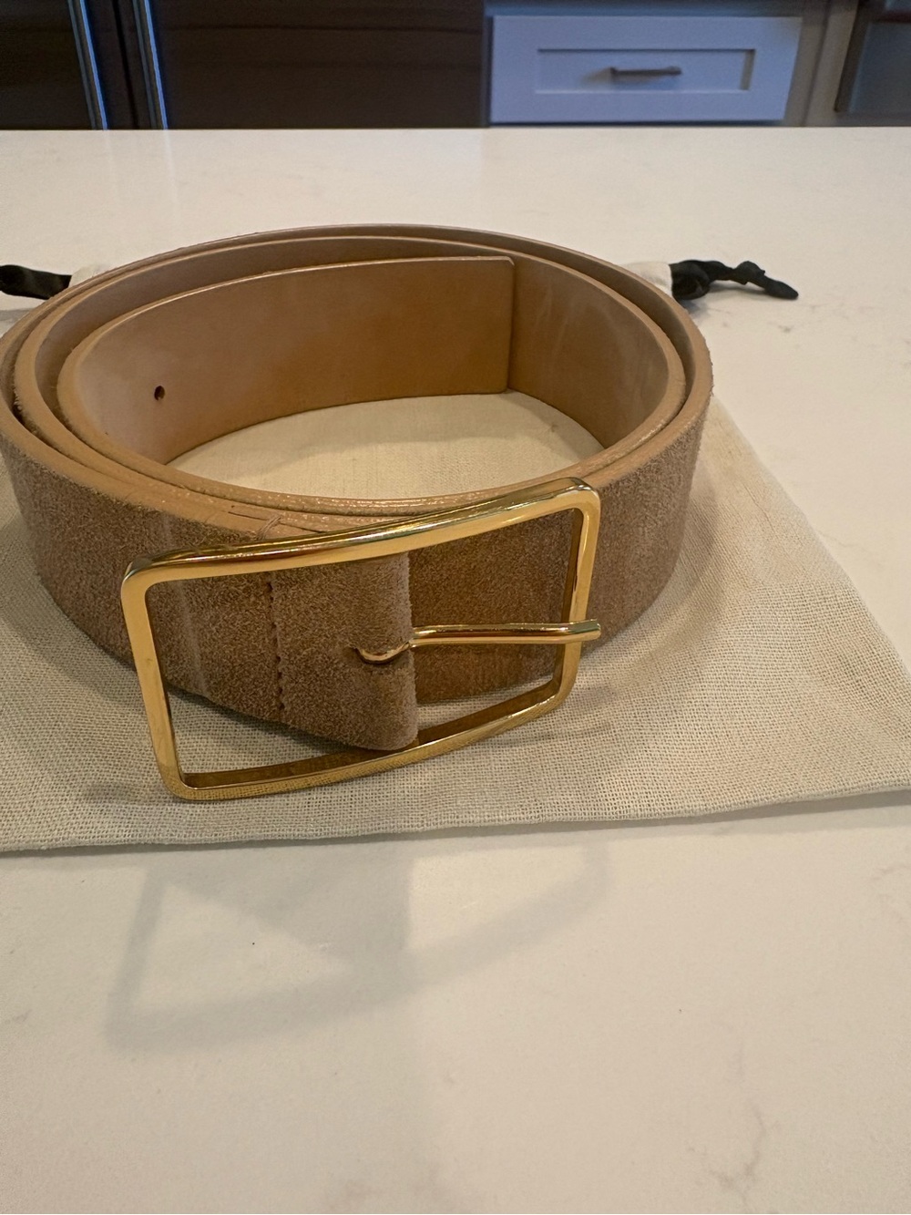 B-Low the Belt Suede Tan Belt with Gold Buckle